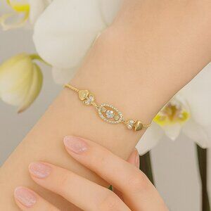 Copper 18K Gold Plated Inlay Geometric Heart Shape Artificial Gemstones Bracelet
